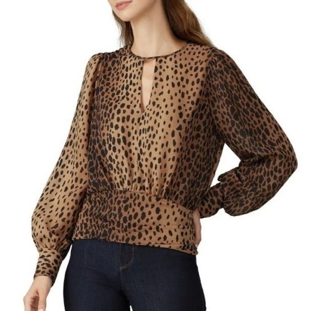 Good American Leopard Keyhole Blouse Size 6 or XXXL or 3X
